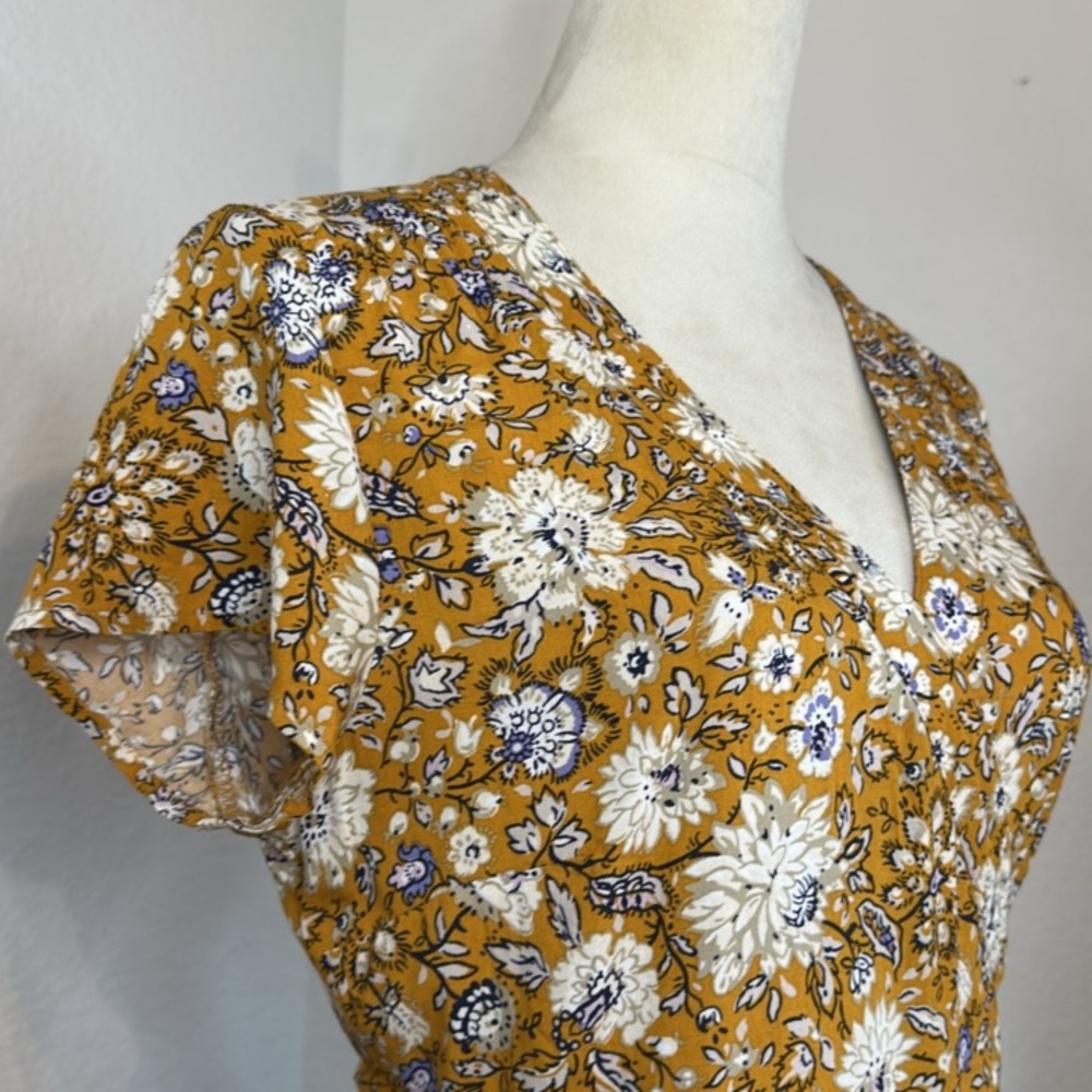 Old Navy Wrap Front Mustard Floral Dress Size medium NWT - Picture 8 of 13